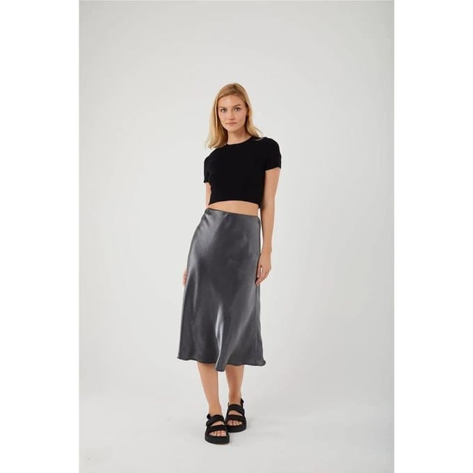 Satin Midi Rok met Elastische Taille