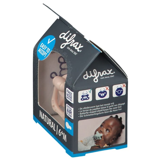 Difrax Fopspeen - Natural & Pure - 6+ Maanden - Pink
