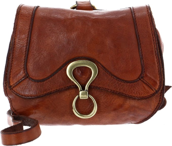 CAMPOMAGGI Leren Schoudertas Handtas Mini Crossbody Bag Cognac Bruine