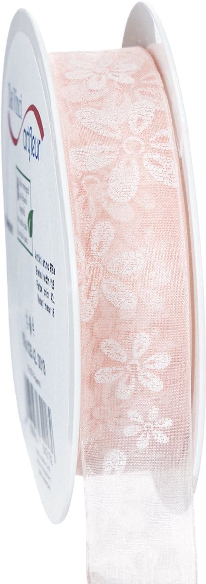 Organza lint, bloemen cadeaulint, roze, 25 mm, 18 m