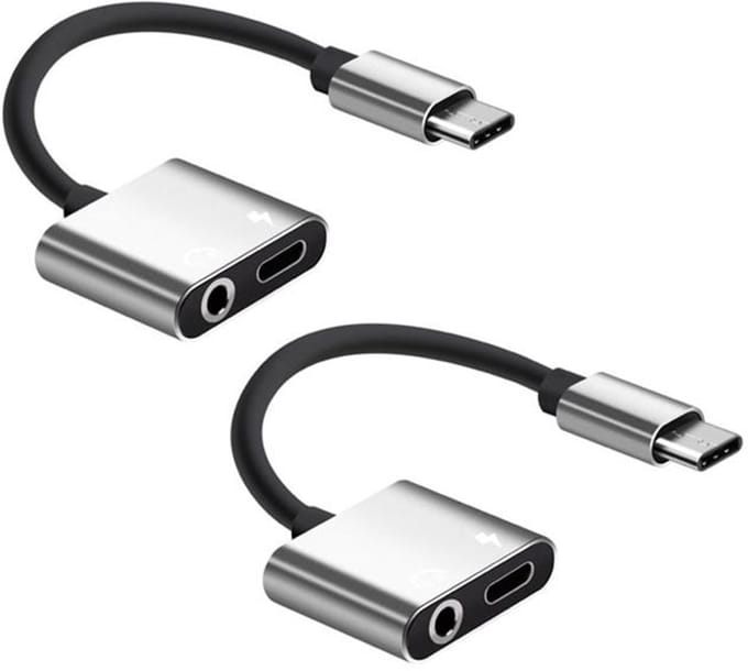 LISM-2-in-1 Type-C naar 3,5 mm hoofdtelefoonaansluiting adapter/oplader, Aux audio hoofdtelefoon - zilver