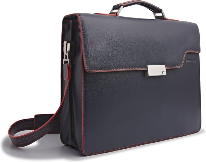 Evan Red Amsterdam Briefcase - Laptoptas - Navy Blauw - Leer