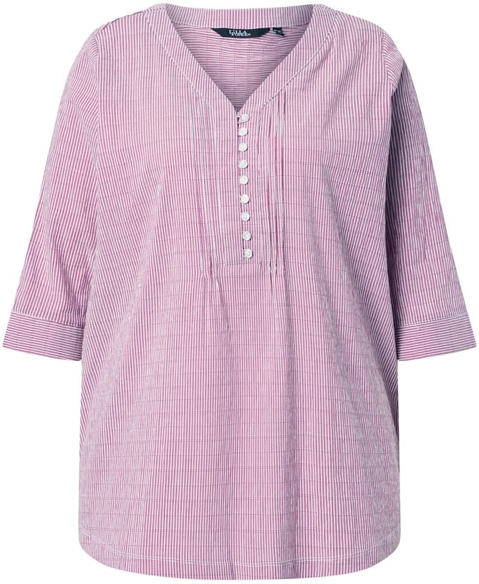 Ulla Popken - Dames - Tuniek strepen biesjes bubble-structuur 3/4-mouwen - Magnoliarood - Maat 54+