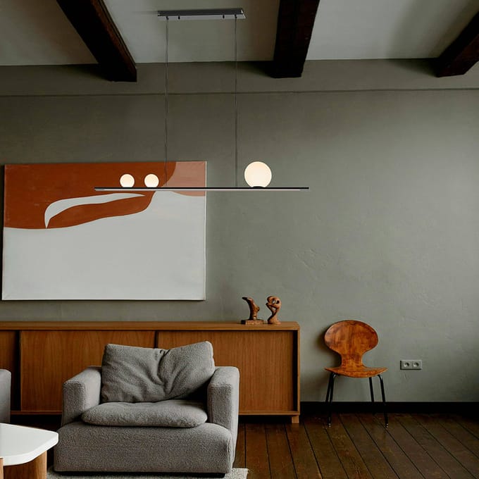 Schuller Valencia LED hanglamp Mila, zwart, lengte 120 cm, metaal