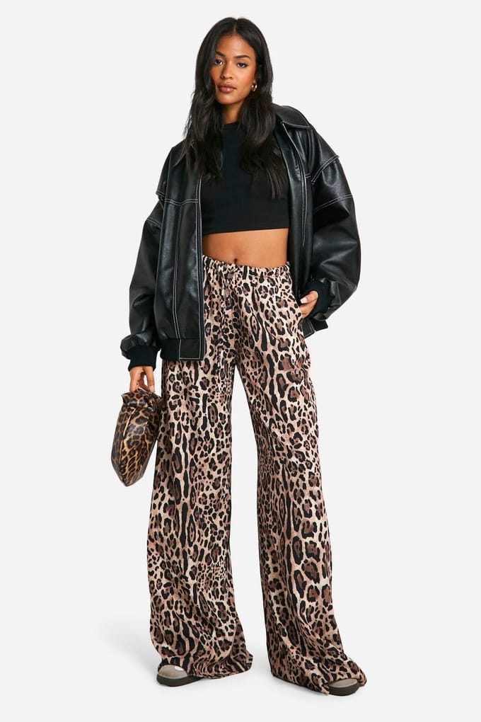 boohoo Dames Hoge Dierenprint Wijde Pantalon | Luipaardprint | Maat: 38