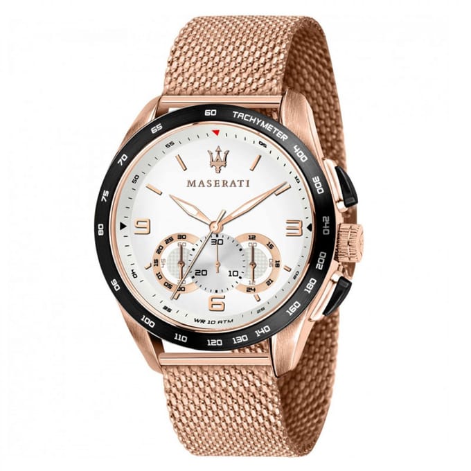 Maserati Traguardo Métal Blanc Or Rose Hommes Quartz Chronographe R8873612011 blanc