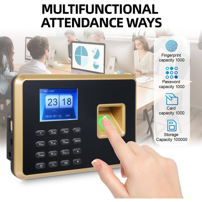 Machine de pointage biométrique Bisofice pour employés Support 1000 empreintes digitales 1000 mots de passe 1000 identifiants EU-3 beige