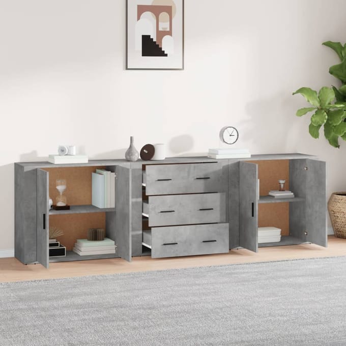 vidaXL - Dressoirs - 3 - st - bewerkt - hout - betongrijs