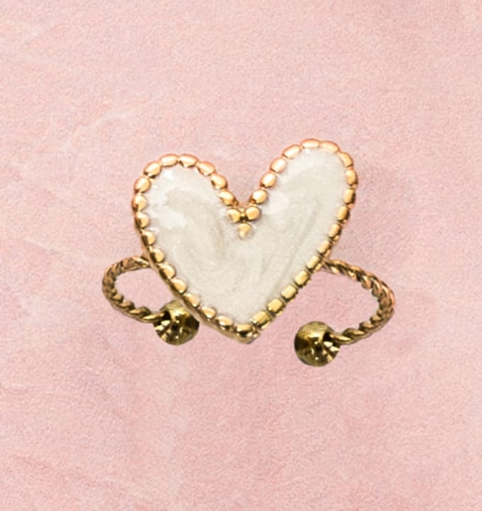Verstelbare Statement Ring met Parelmoer Hart | Stainless Steel Goud