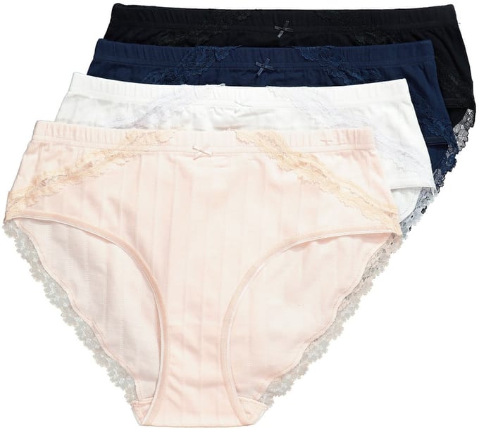 Ulla Popken - Dames - Midislips set van 4 ajourtricot kant - Multicolor - Maat 62+