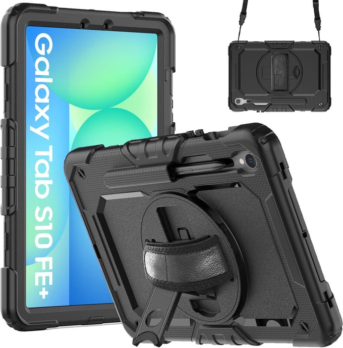 Cazy tablet Hoes geschikt voor Samsung Galaxy Tab S10 FE Plus - Shockproof Case met Screenprotector - Zwart