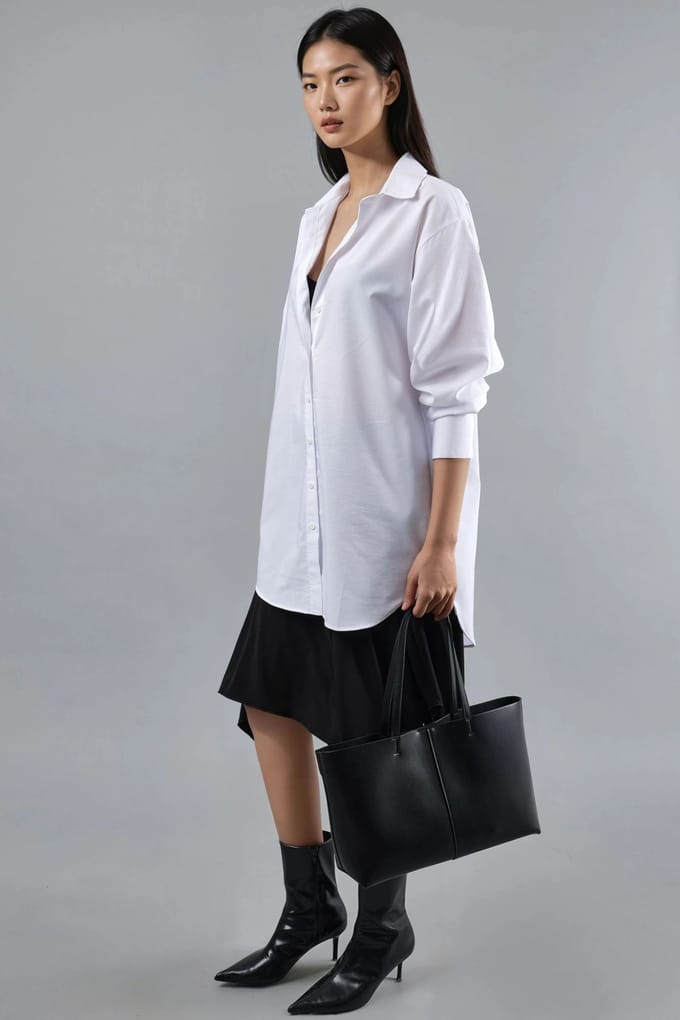 Knoopsluiting Poplin Shirt met Lange Mouwen