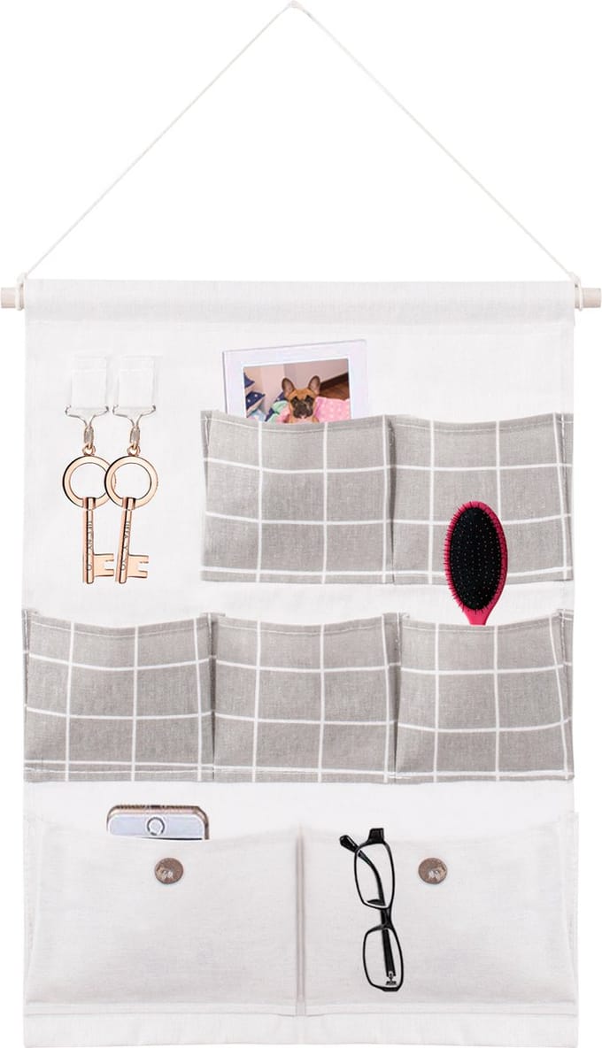 Springos Hangende Organizer Opberger - Kinderkamer - 7 zakken - Wit-Grijs