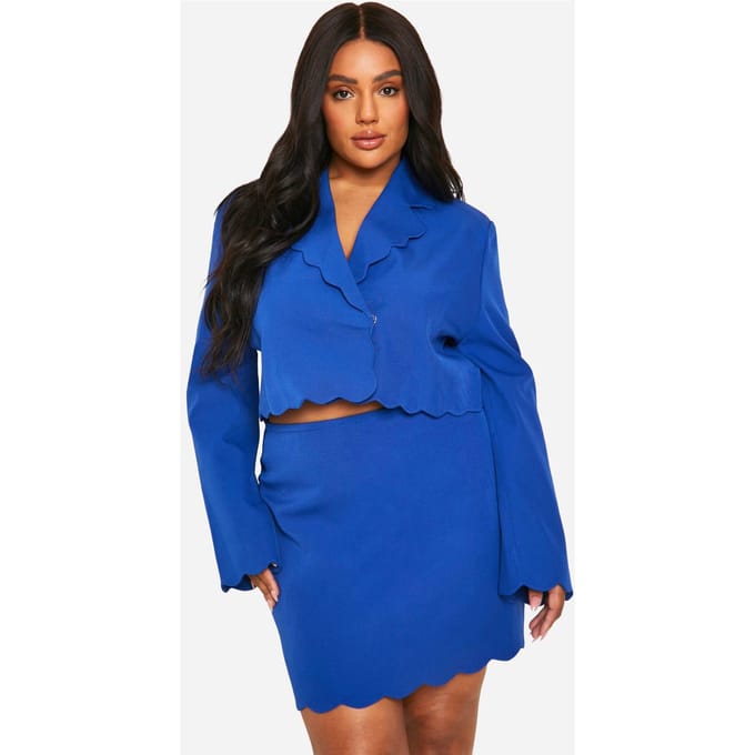 boohoo Dames Plus Scallop Mini-rok | Kobaltblauw | Maat: 54