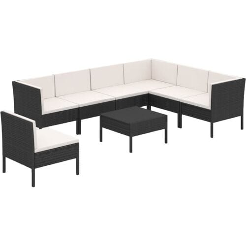 vidaXL - 8-delige - Loungeset - met - kussens - poly - rattan - zwart