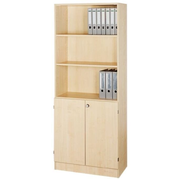 Combi-boekenkast, 5 OH, 3 open vakken + 2 afsluitbare deuren, B 800 x D 420 x 2004 mm, ahorndecor