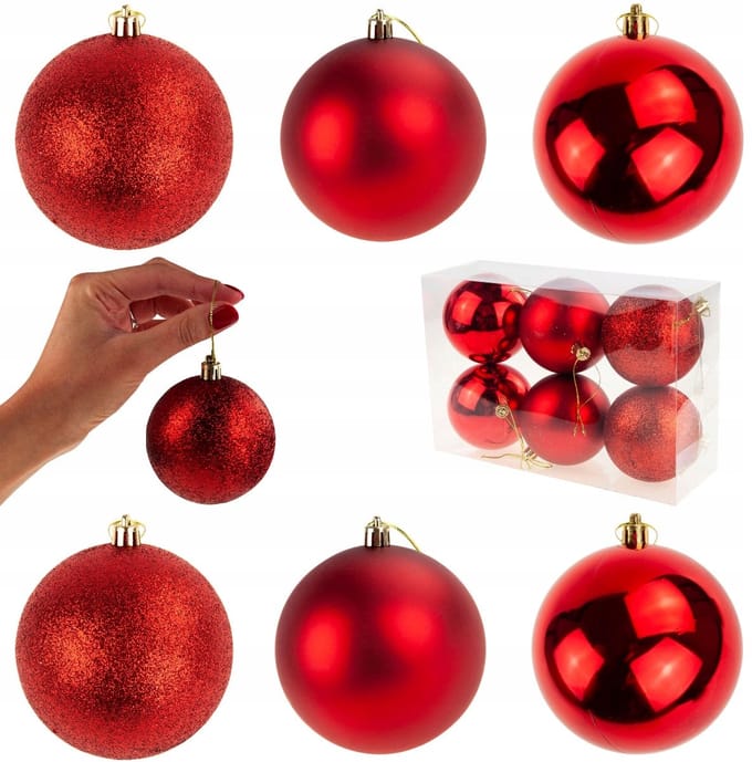 Set van 6 Rode Kerstballen 8cm - Onbreekbaar Plastic