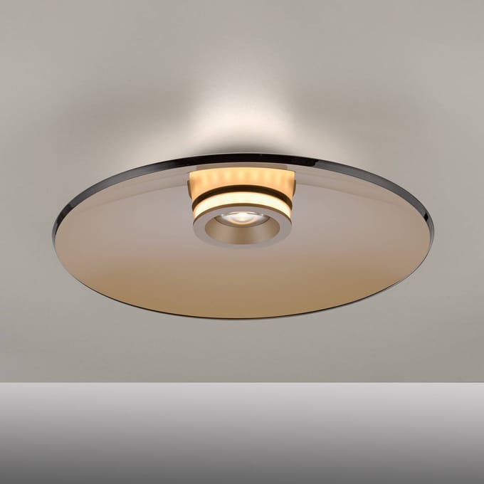 PURE LED plafondlamp Moon, brons, Ø 50 cm, glas/aluminium