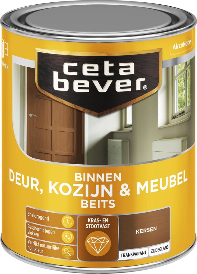 Cetabever - Binnenbeits Deur, Kozijn & Meubel Transparant Zijdeglans - Kersen - 750 Ml