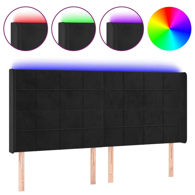 vidaXL - Hoofdbord - LED - 203x16x118/128 - cm - fluweel - zwart