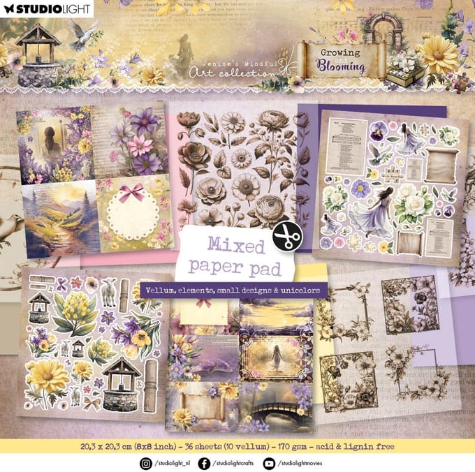 Mixed paper pad Vellum, unicolor & elements - JMA Growing & blooming nr. 322