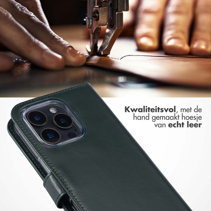 Selencia Hoesje - Geschikt voor Apple iPhone 16 Pro - Echt Lederen Bookcase - Groen
