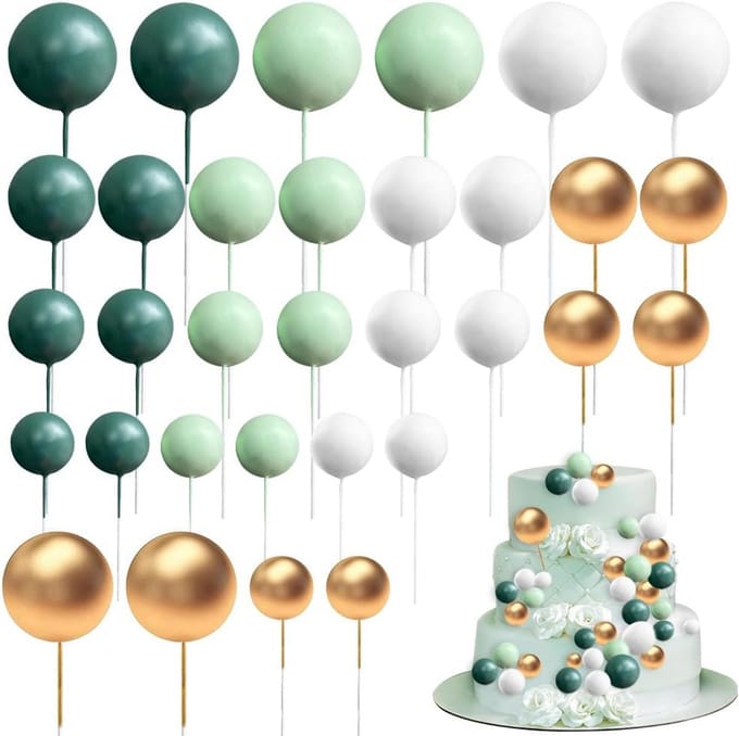 Mini gâteau topper set 32 stuks - groen wit goud - multifunctionele cake decoraties - SnelShoppen
