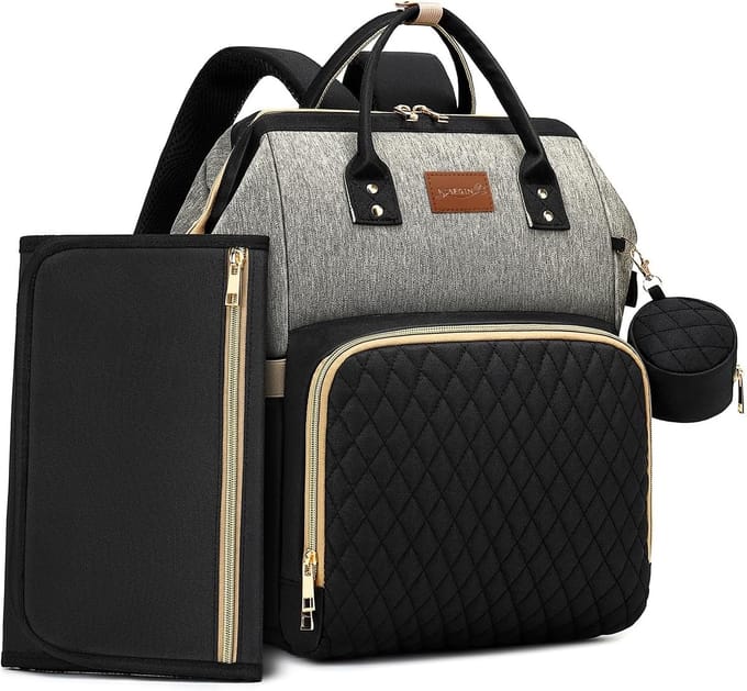 Luiertas Rugzak Unisex Groot Capaciteit met Laptopvak en Verschoonmat - Zwart/Grijs