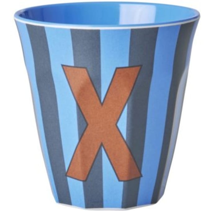Rice melamine beker medium gestreept letter x, blauw