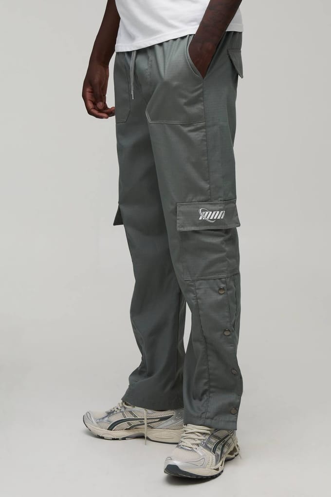 Rechte Cargo Broek Met Drukknopen Aan Zoom Ripstop Met Merkdetails | Slate | Size Medium