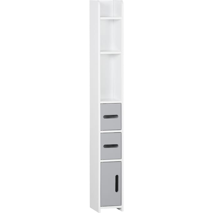 Kleankin Meubelkast hoog toilet badkamerkolom met planken en kasten-15x17x120 cm-Grijs