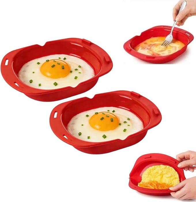 Silicone Omelet Maker - Magnetron Ei Pan - Snel Ontbijt Maken - Opvouwbaar Ruimtebesparend - 2 Stuks - Rood