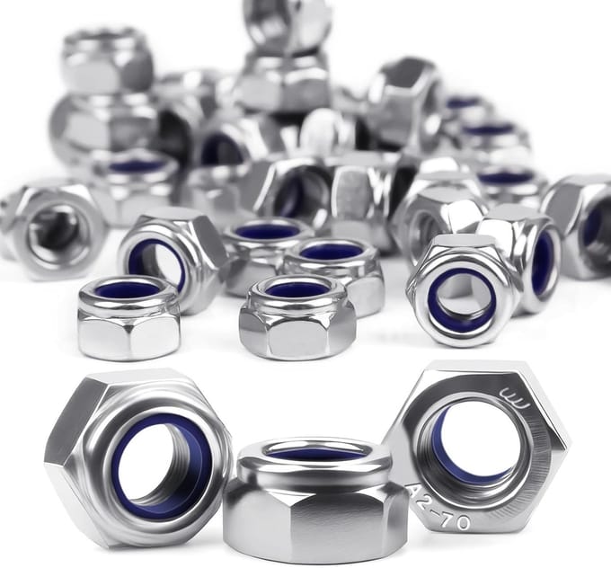 RVS M8 Zeskantmoeren DIN985 - Zelfborgende Moeren Set van 100 - Roestvrij Staal, Lock Nuts, Niro Moeren
