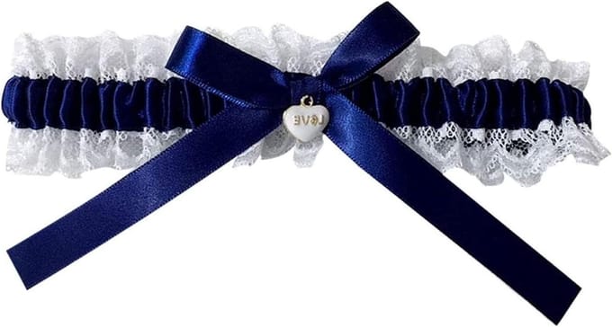 Bruiloft Kousenband - Bruidsaccessoire Kant - Bruiloft Versiering - Versierd Met Strik - One Size - Wit Blauw