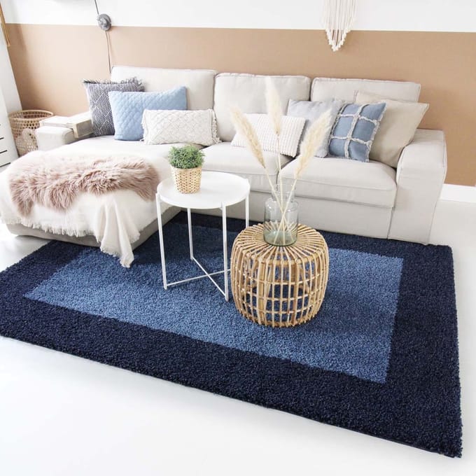 Hoogpolig vloerkleed - Trend Frame blauw 300x400