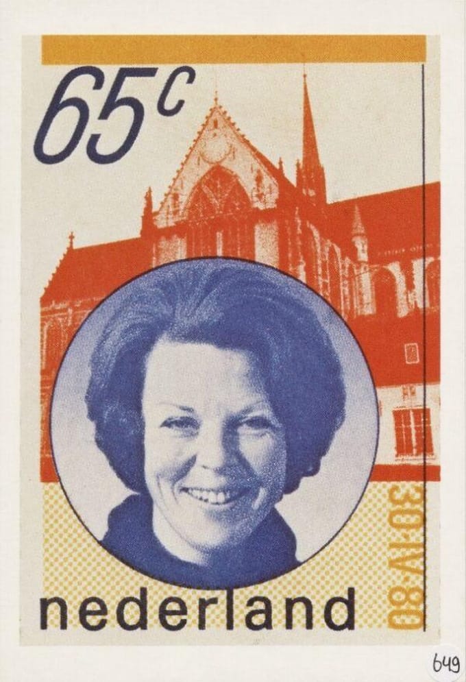 Briefkaart met afbeelding Koningin Beatrix postzegel