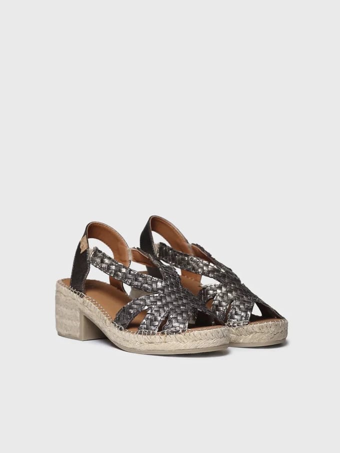 Espadrilles met lage hak voor dames van metallic stof | DORIS