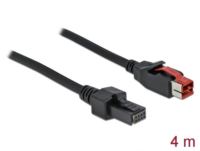 Delock 85953 USB-stroomkabel PoweredUSB 24V stekker, Mini DIN 4-pins stekker 4.00 m Zwart