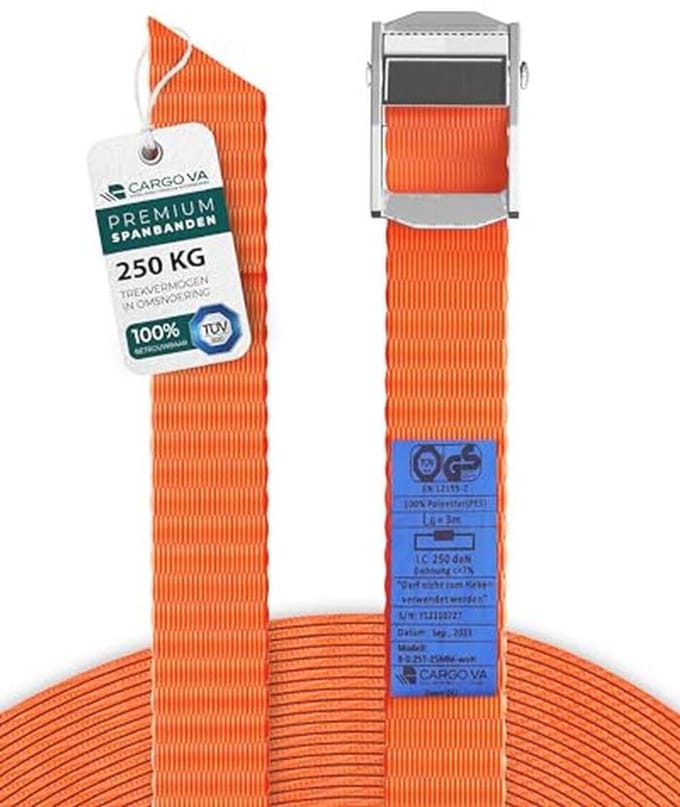 Spanband met Rateltop - Set van 6, 25 mm x 2 m, 250 kg Breeksterkte, Oranje