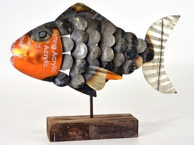 Waxinehouder vis - recycled metal - 23x27 cm