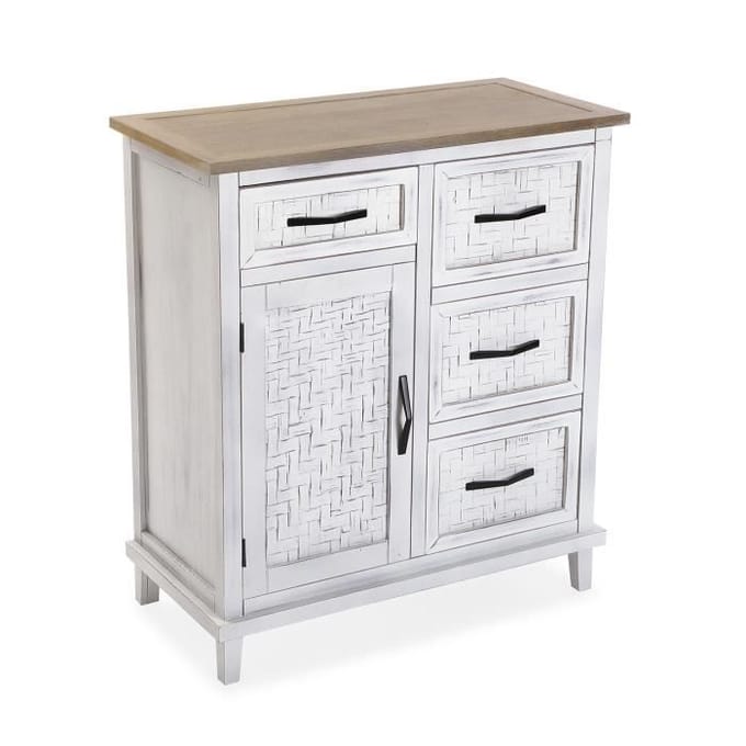 Chiffonnier - VERSA - Maggie - 80,5 x 70 x 35 cm - Blanc et marron - Bois MDF blanc