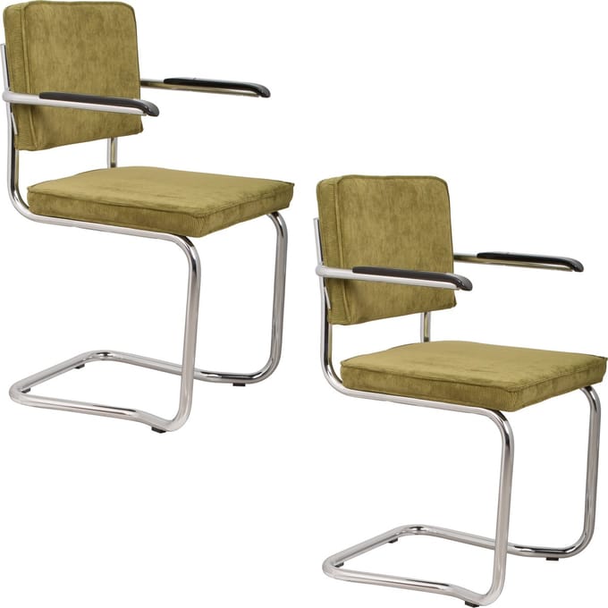 Zuiver Ridge Kink Rib Eetkamerstoelen Armleuning Groen - Set van 2