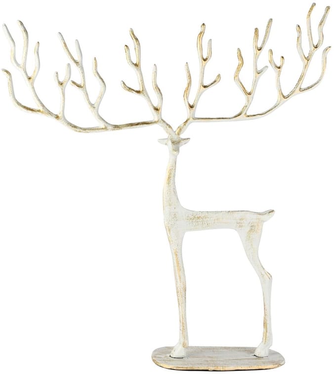 Dekoratief | Deco hert staand m/gewei, wit/goud, metaal, 52x10x48cm | A258188