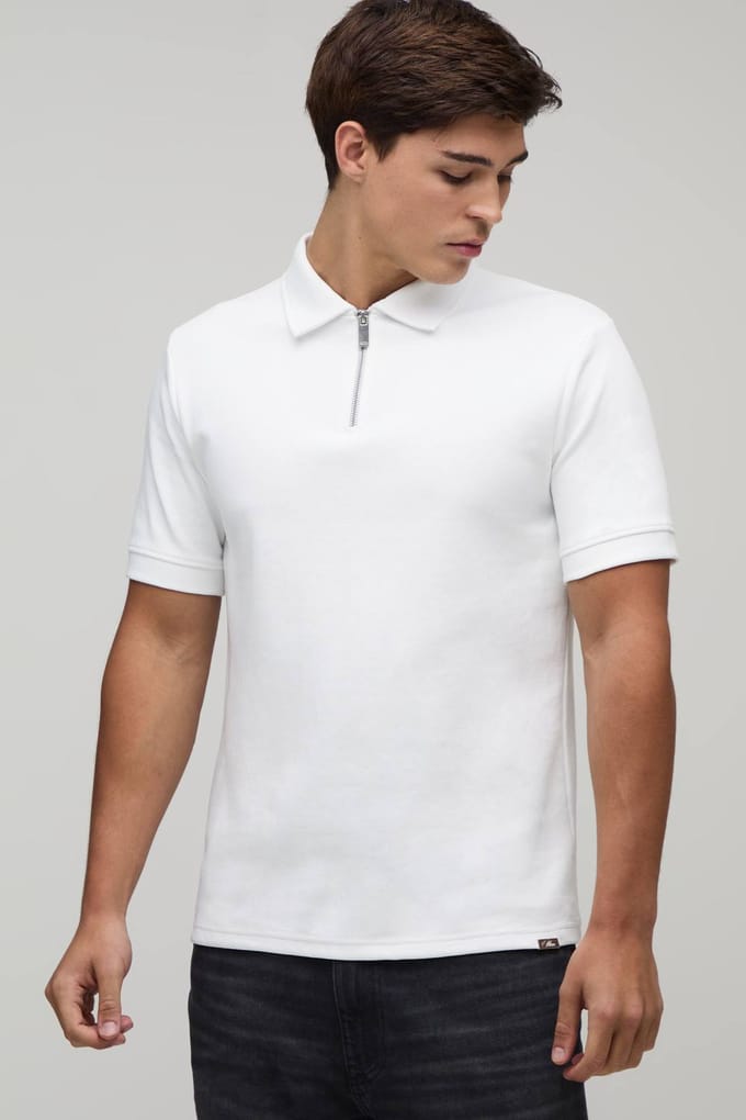 Slim Premium Interlock Polo Met Ritssluiting Bij De Hals | White | Size Large