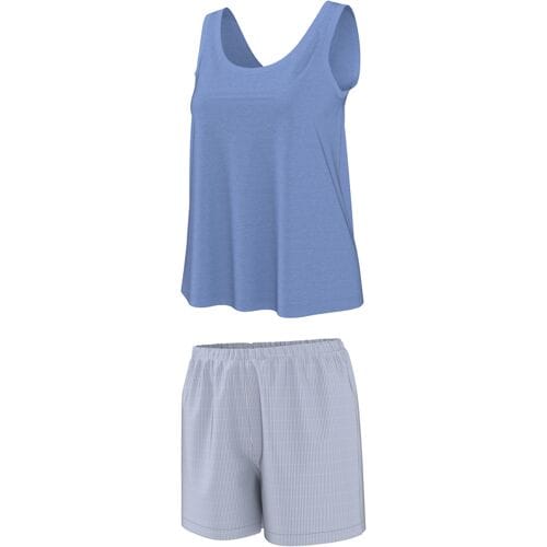 ESMARA Korte dames pyjama met linnen (Blauw, M (40/42))