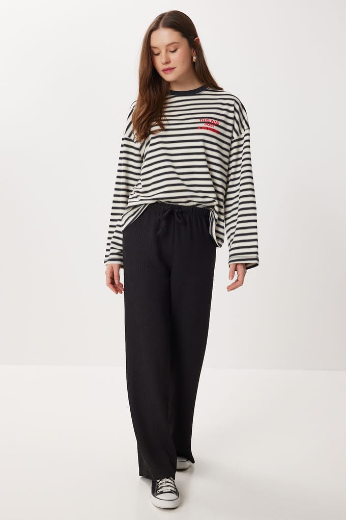 Hoge Taille Geweven Wijde Broek