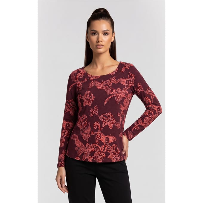 White Stuff Wendy Ls Tee Plum Print Größe: 12 | Longsleeves Outlet | Damen | Magenta
