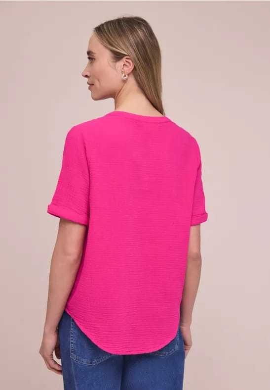 Blouse met korte mouwen in mousseline kwaliteit