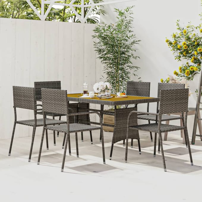 vidaXL - 7-delige - Tuinset - poly - rattan - grijs