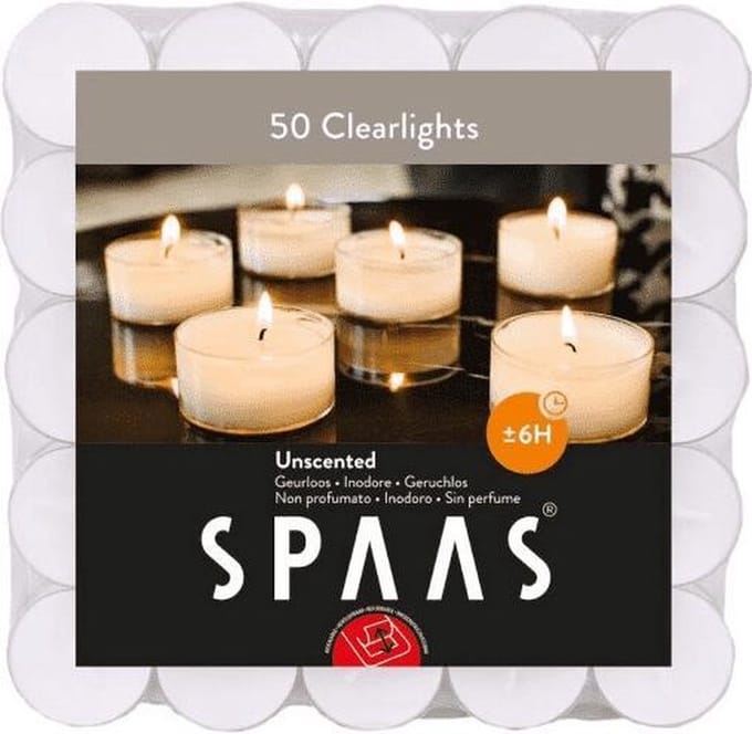Clearlights theelichtjes 6 uren - transparante cups - set van 50 stuks